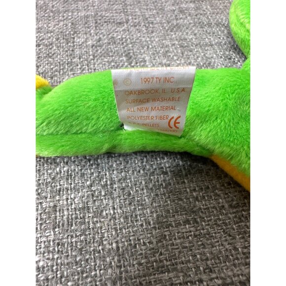 Ty Beanie Babies Smoochy Frog Plush Green & Yellow 1997 Rare Collectible Toy - Picture 7 of 8